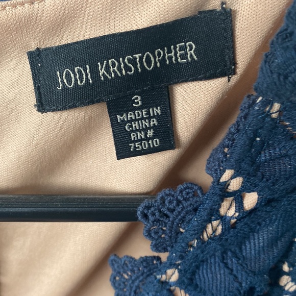 Cocktail navy blue lace dress. Jodi Kristopher - Picture 3 of 4